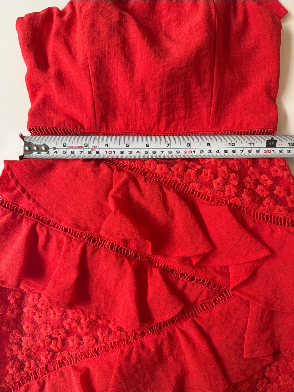 Strapless Red Ruffle Lace Mini Dress - Picture 6 of 10